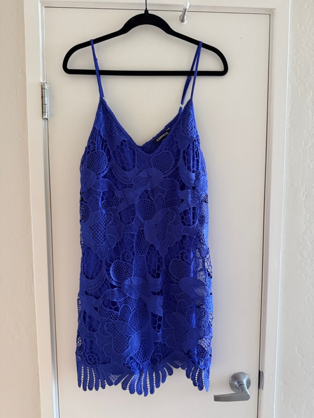 Express Royal Blue Crochet Slip Dress with Spaghetti Straps